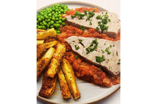 Tuna steak with tomato sauce