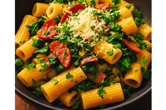 Quick & Easy Salami, Spinach & Asparagus Rigatoni