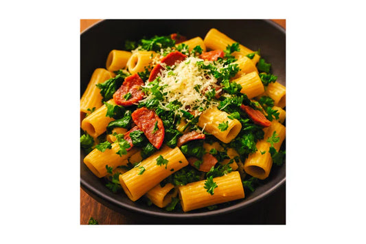 Quick & Easy Salami, Spinach & Asparagus Rigatoni