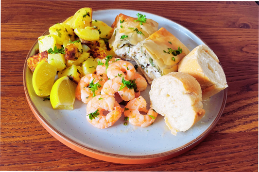 Filo-Wrapped Sea Bass with Lemon, White Wine & Chives